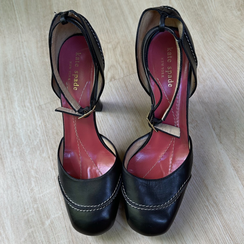 kate spade Ankle Straps Corporate Black & White Platform Heels Dark Academia ~7B - Picture 3 of 16